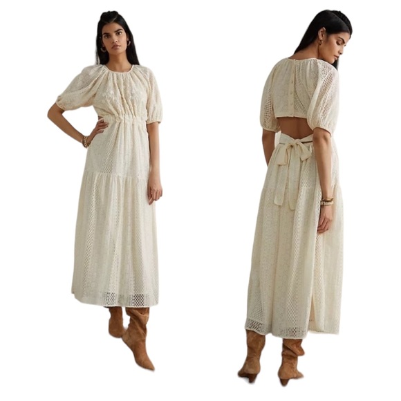 Anthropologie Verb Agneza Embroidered Lace Boho Cottagecore Midi Maxi Dress 12 - Picture 3 of 16